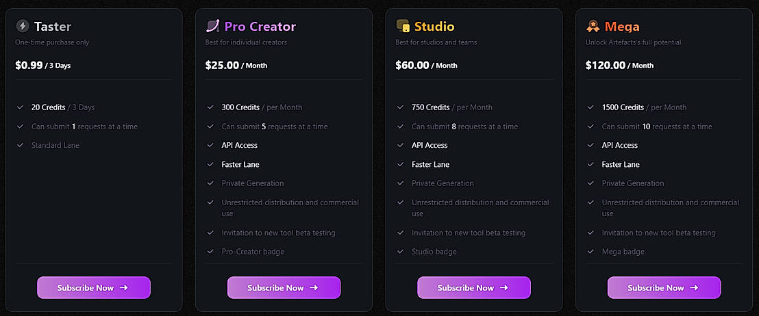 Pricing screenshot
