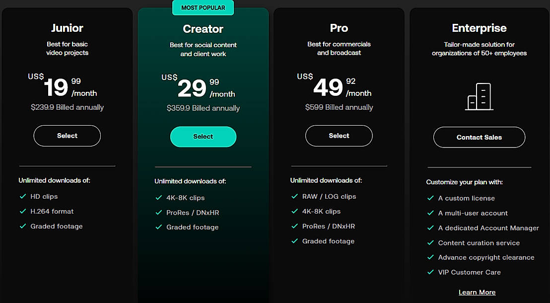 Pricing screenshot