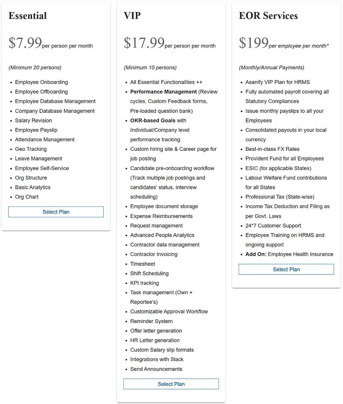 Pricing screenshot