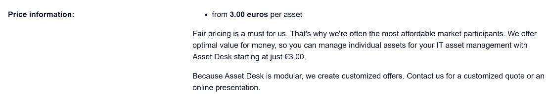 Pricing screenshot
