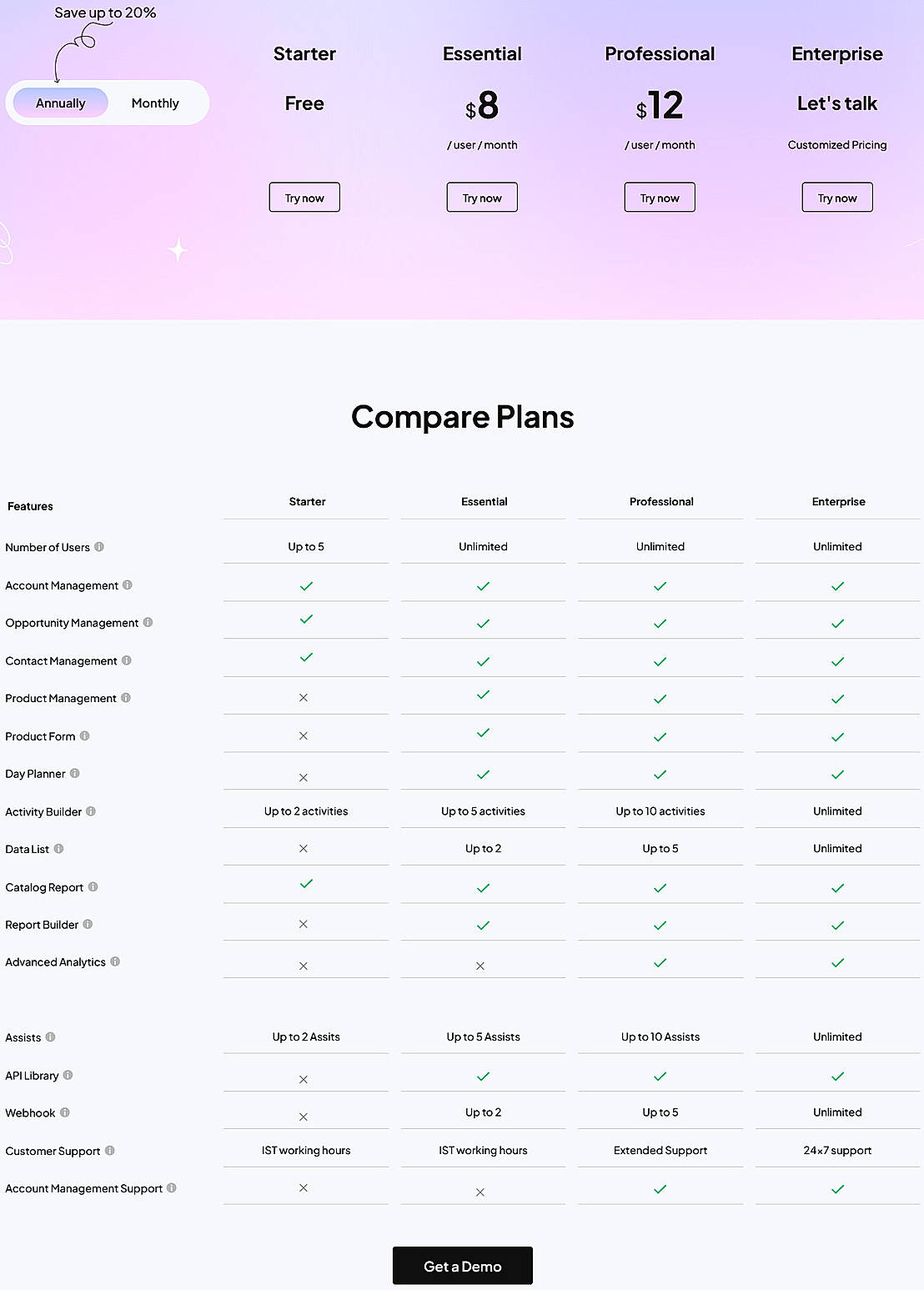 Pricing screenshot