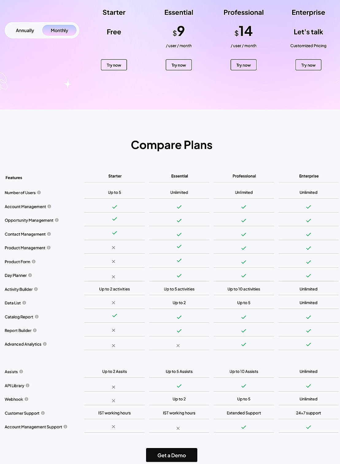 Pricing screenshot
