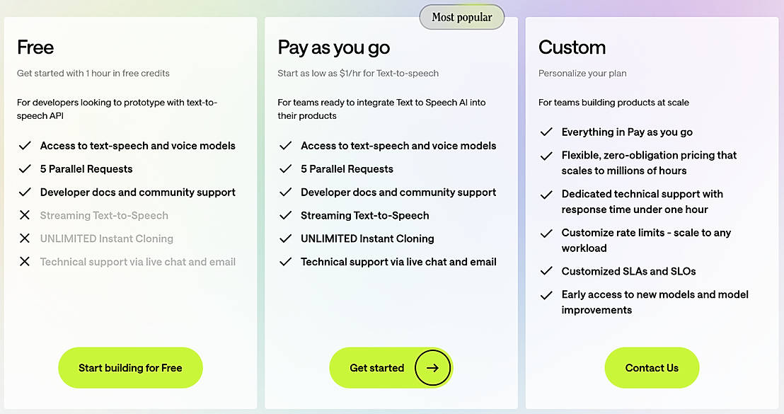 Pricing screenshot