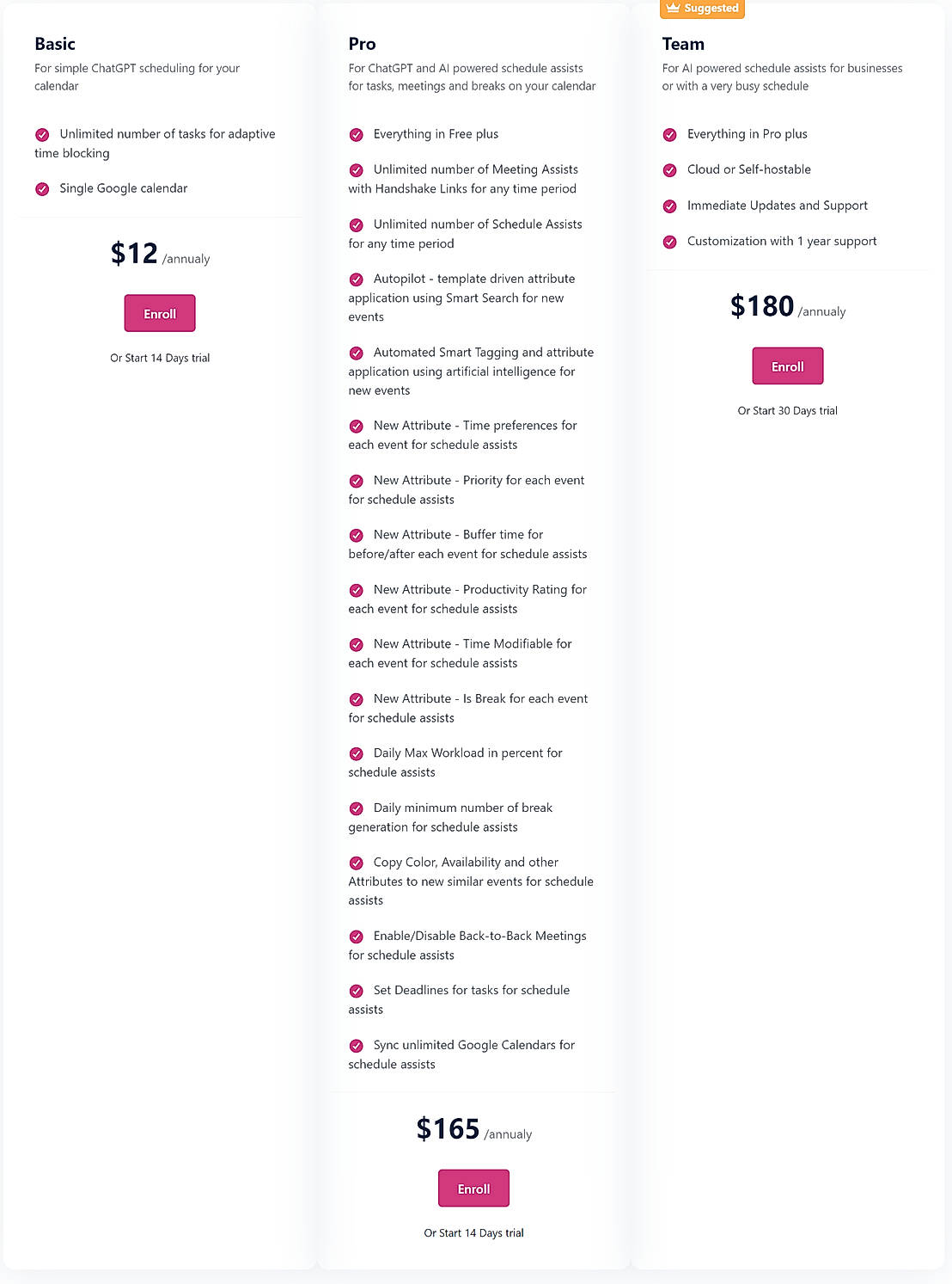 Pricing screenshot