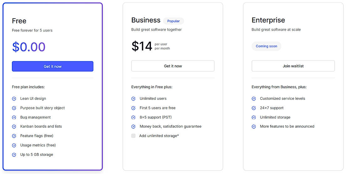 Pricing screenshot