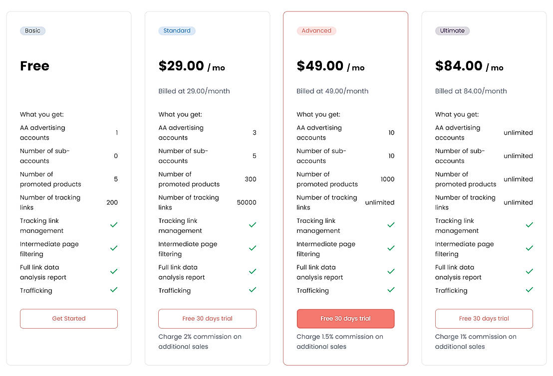 Pricing screenshot