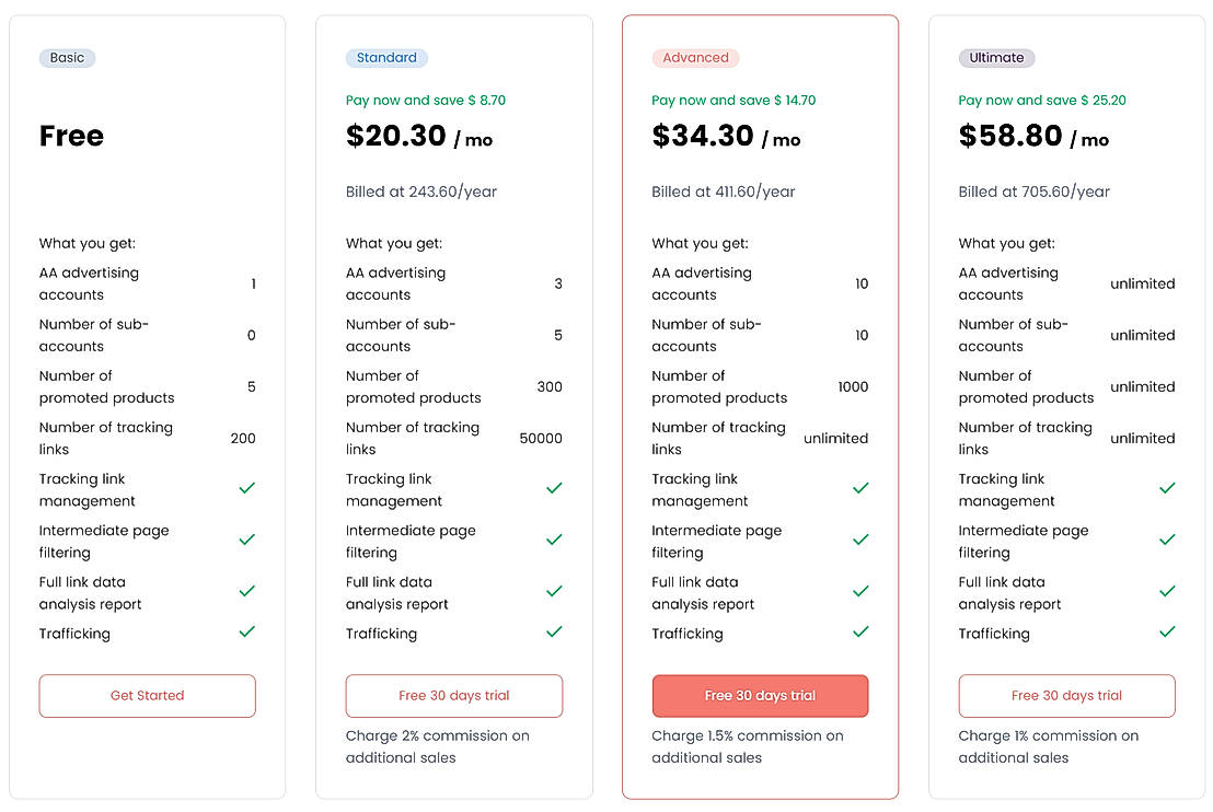 Pricing screenshot