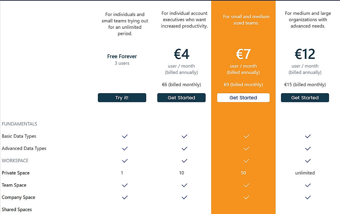 Pricing screenshot