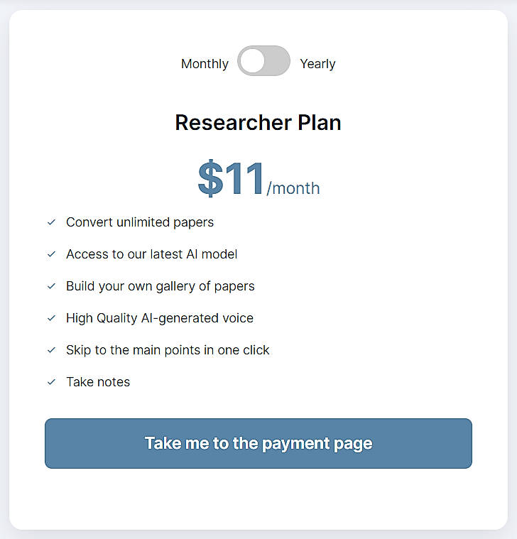 Pricing screenshot