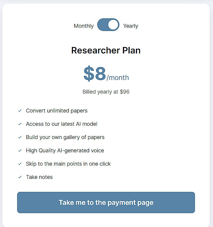 Pricing screenshot