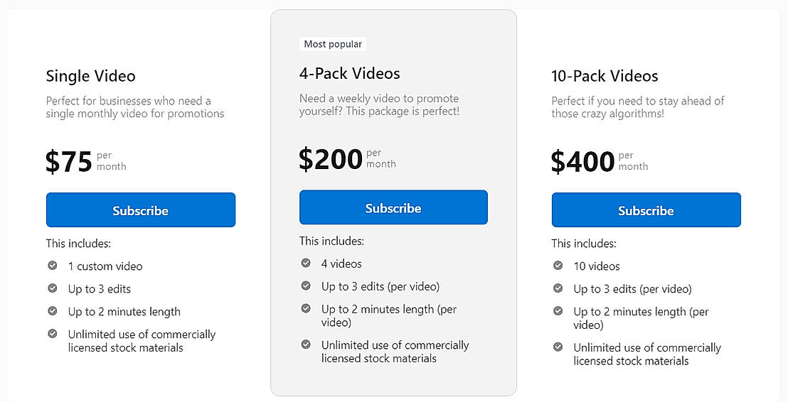 Pricing screenshot