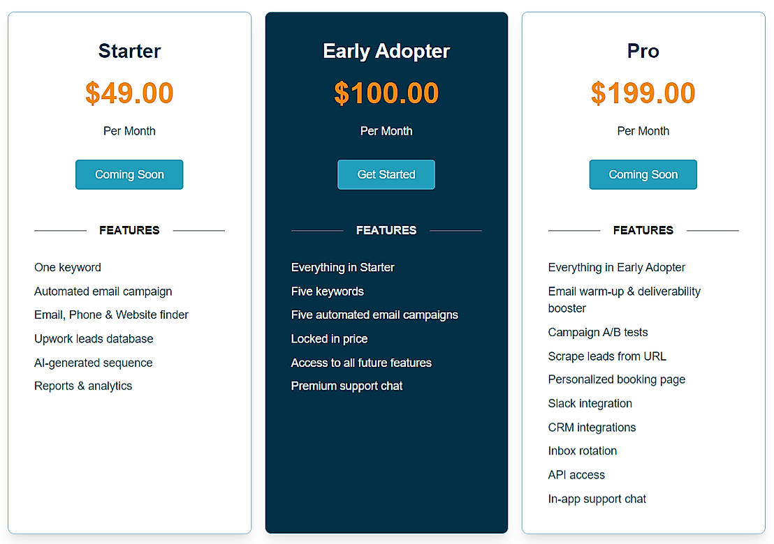 Pricing screenshot