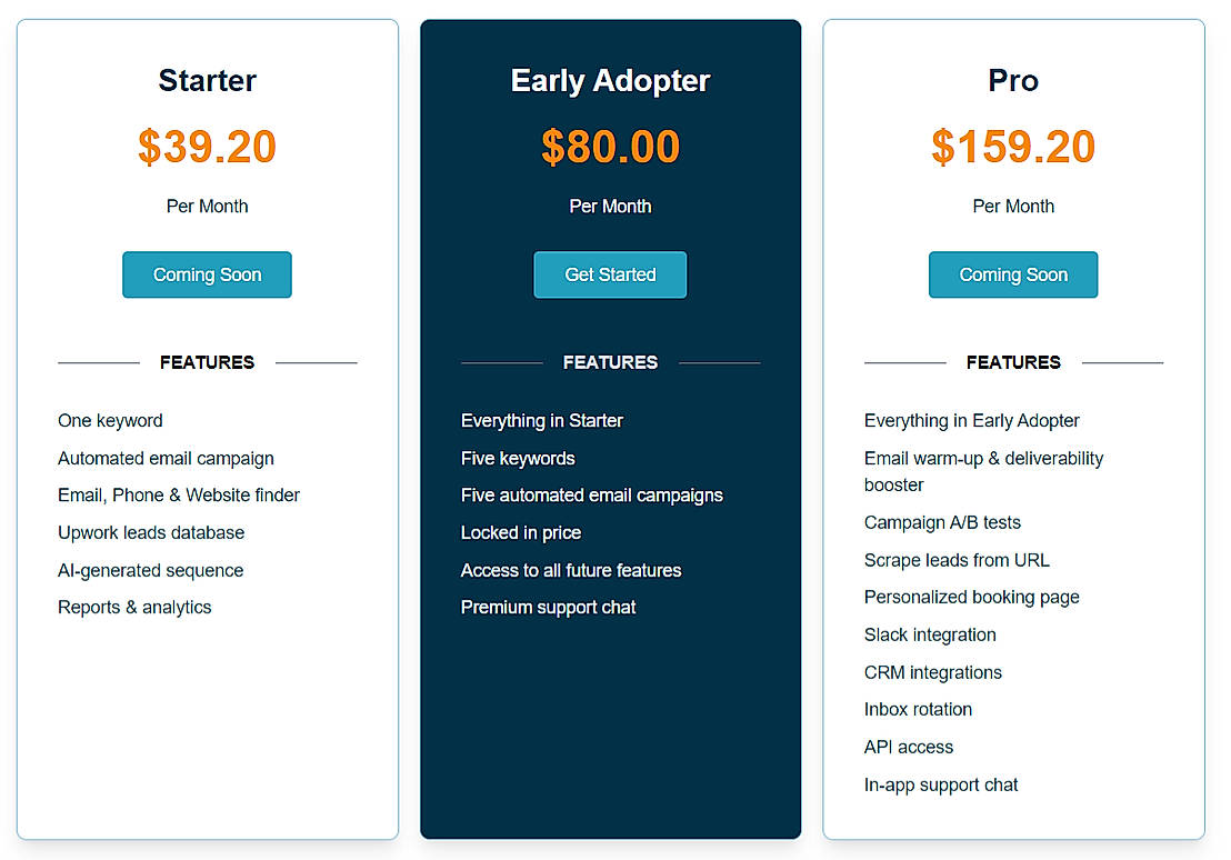 Pricing screenshot