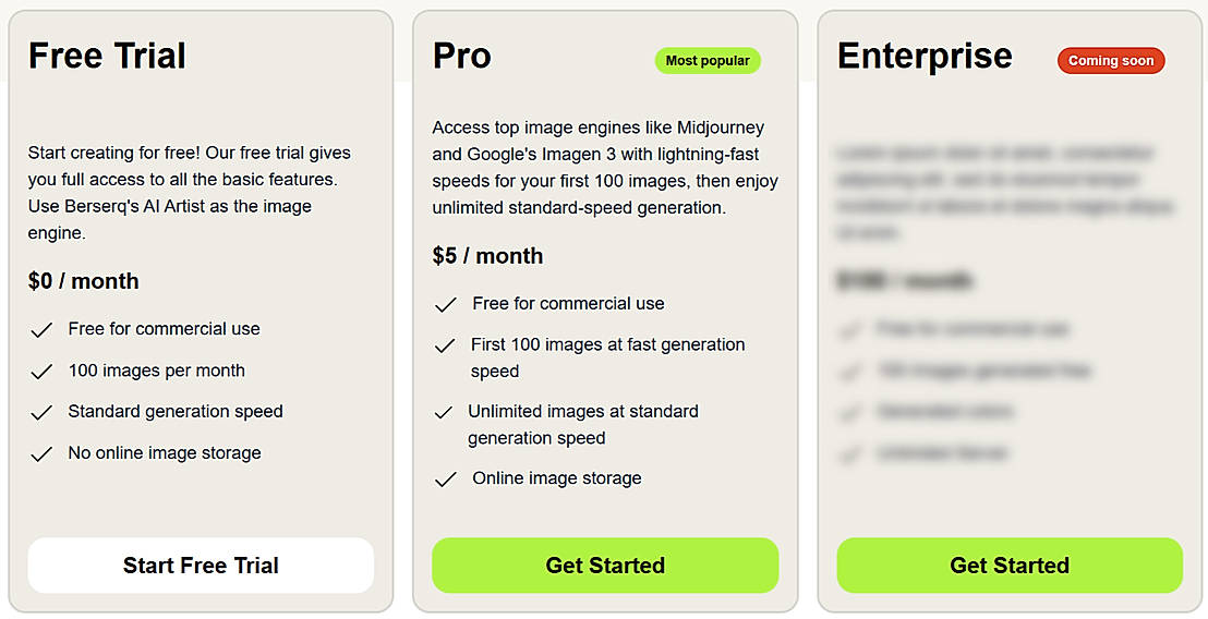 Pricing screenshot