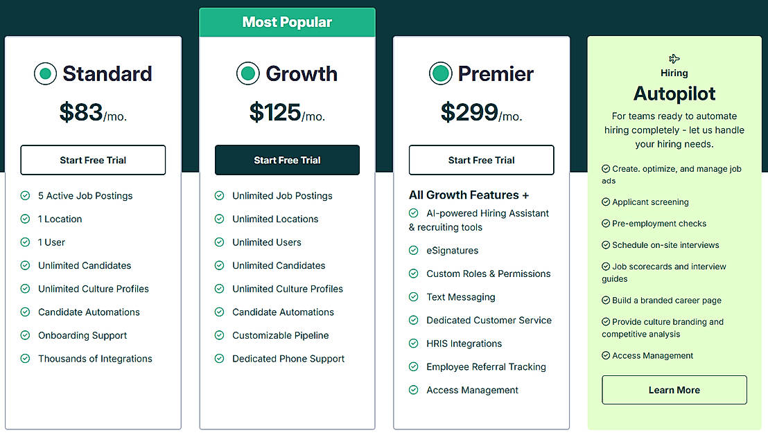 Pricing screenshot