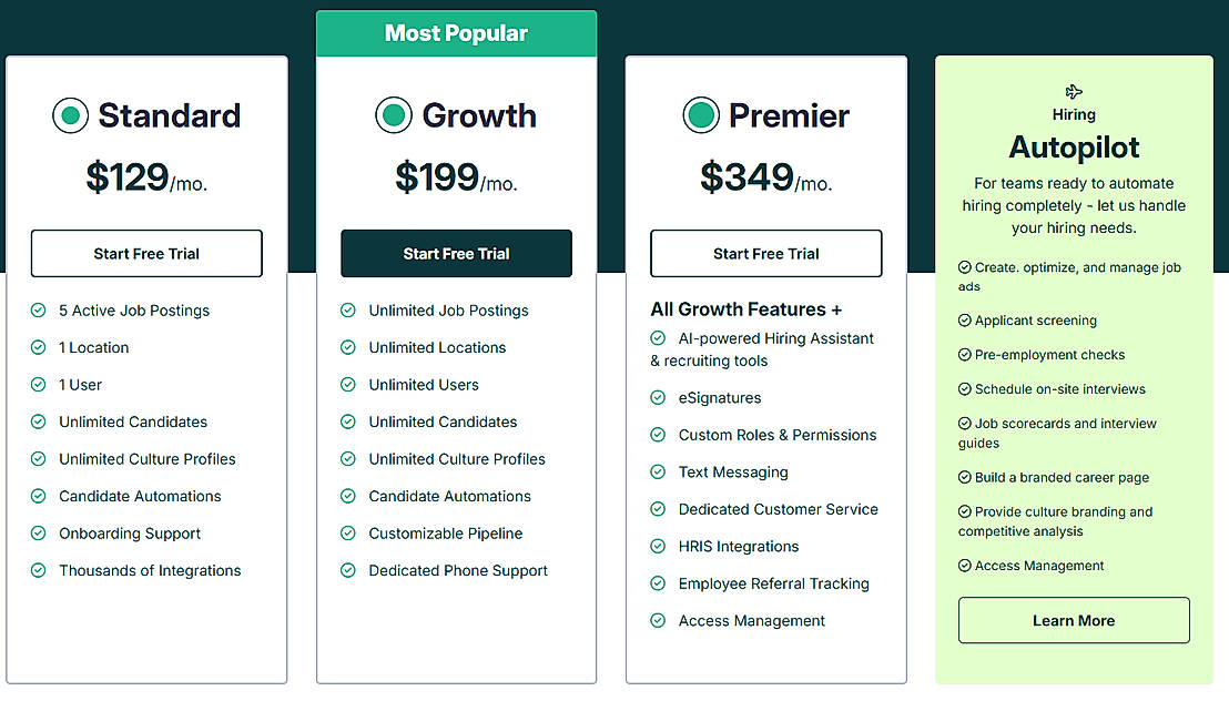 Pricing screenshot