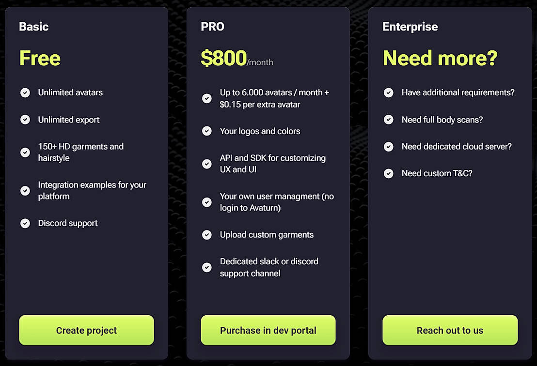 Pricing screenshot