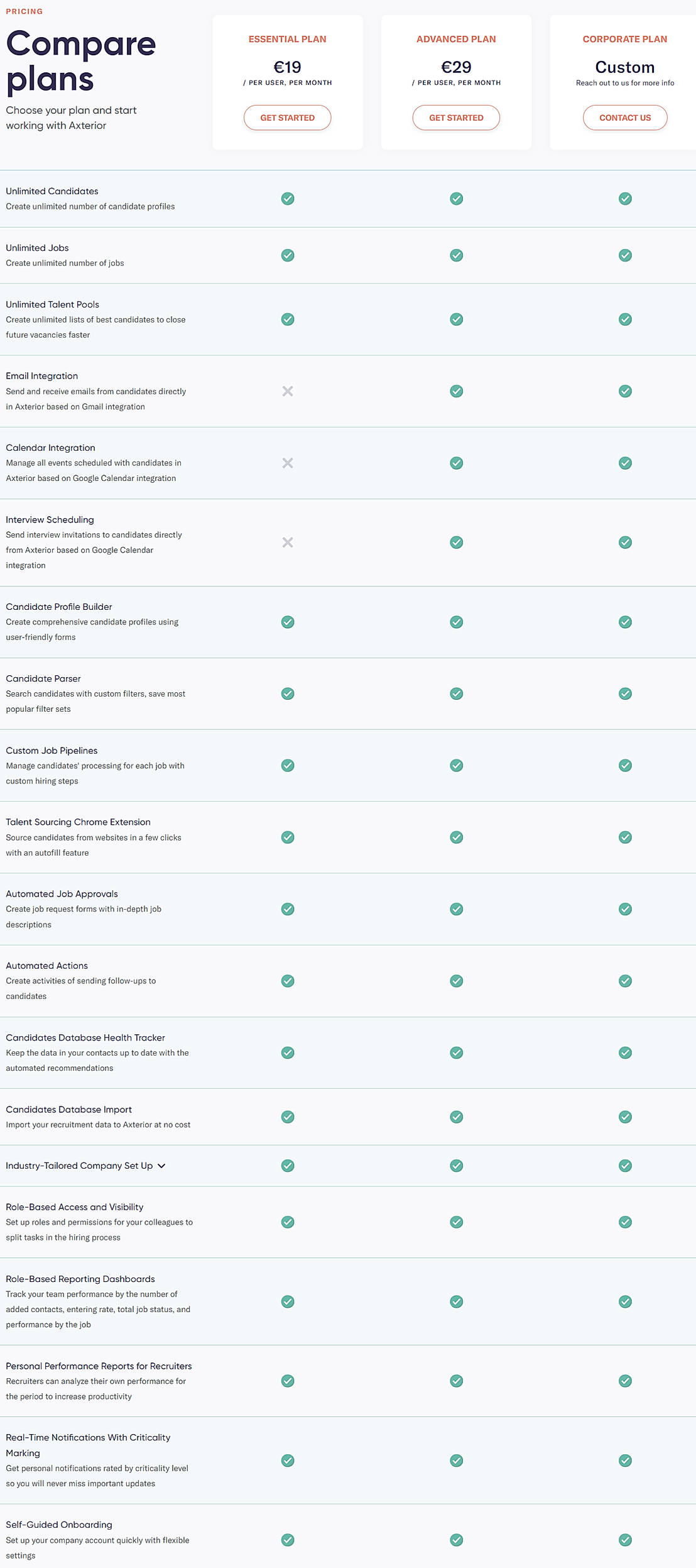 Pricing screenshot
