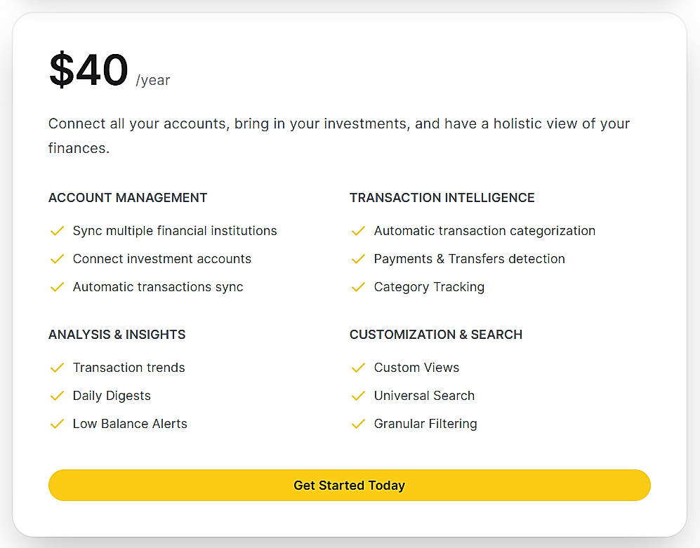 Pricing screenshot