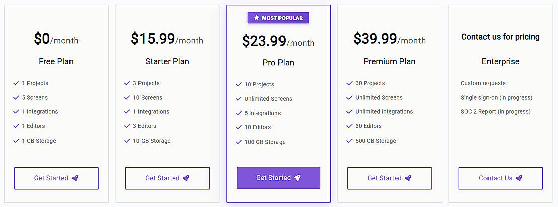Pricing screenshot
