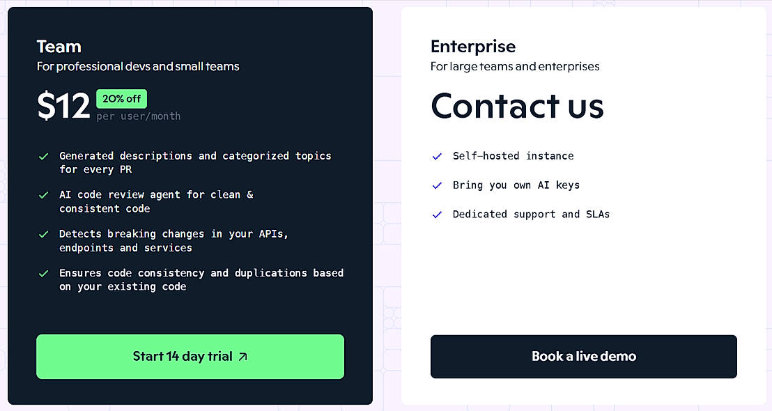 Pricing screenshot