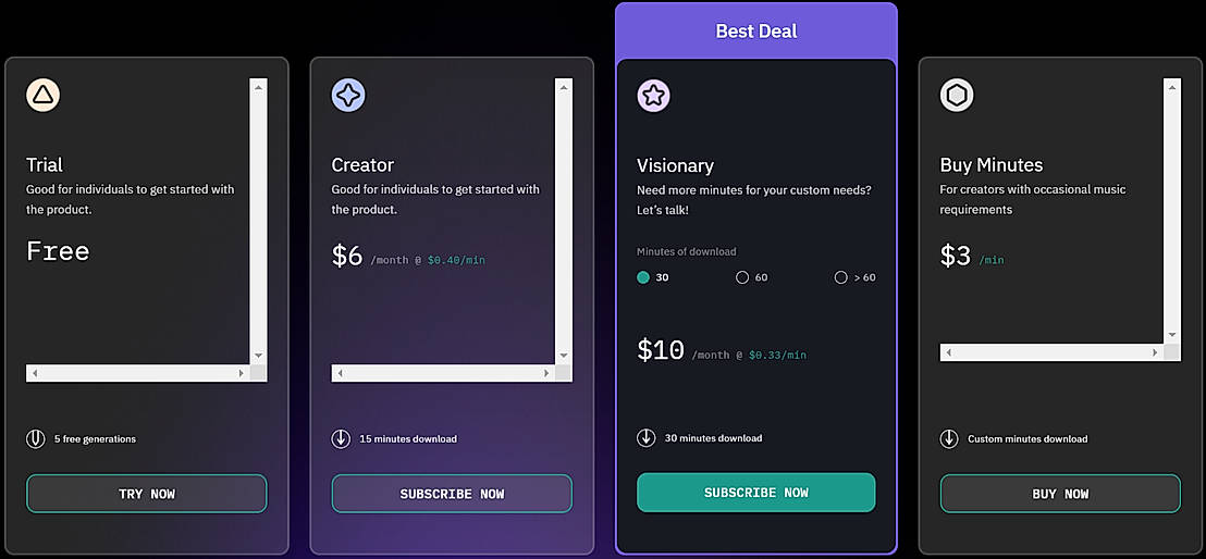 Pricing screenshot