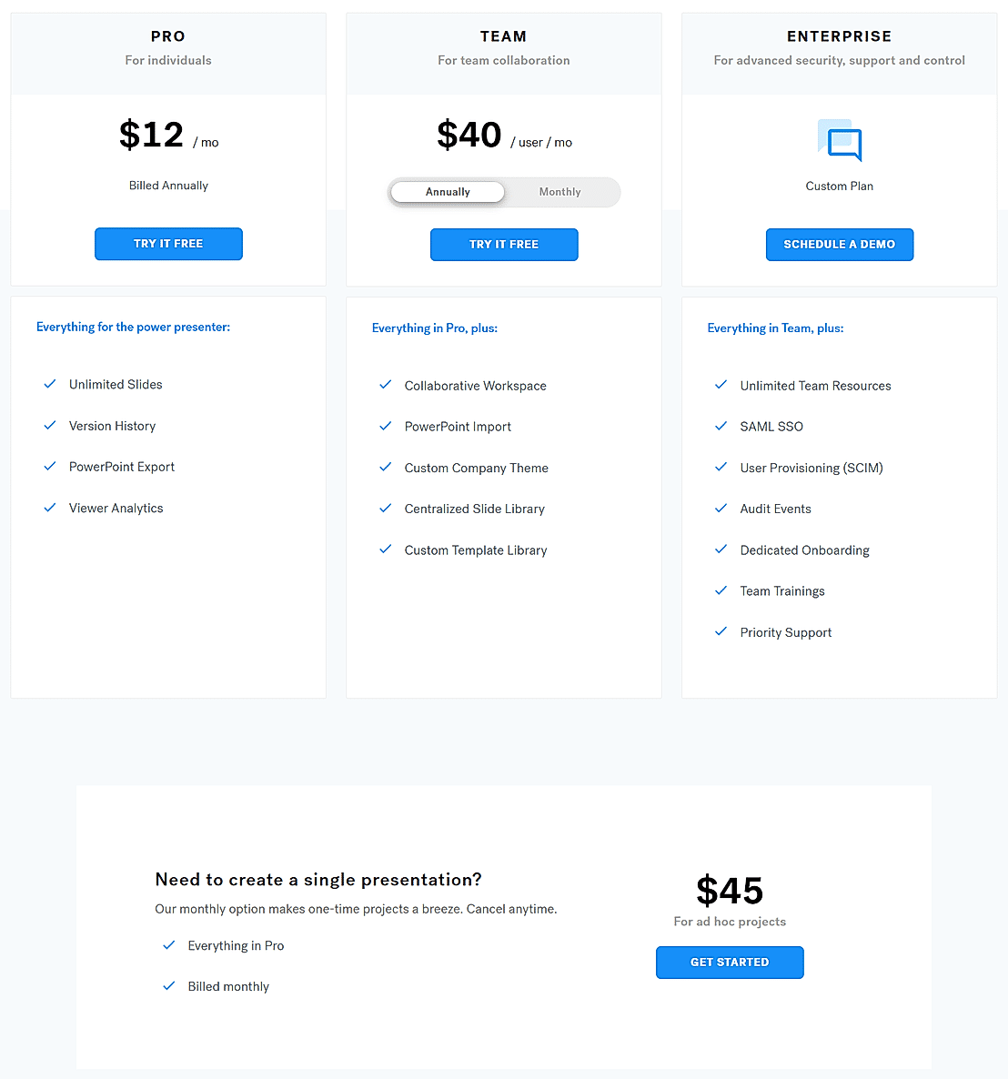 Pricing screenshot