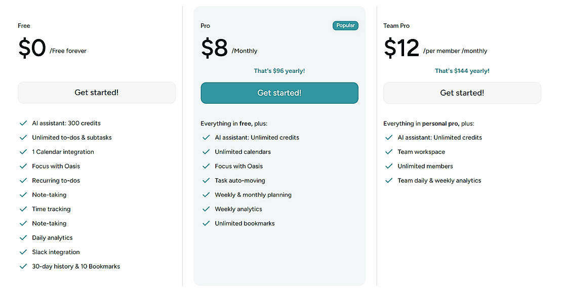 Pricing screenshot