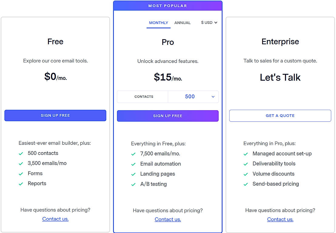 Pricing screenshot