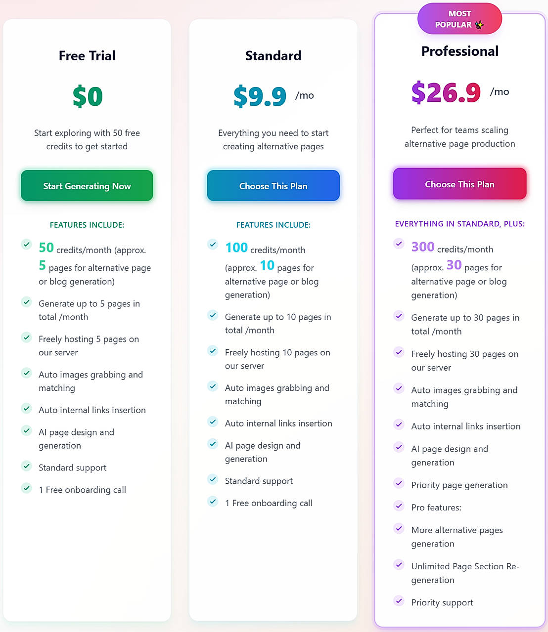 Pricing screenshot