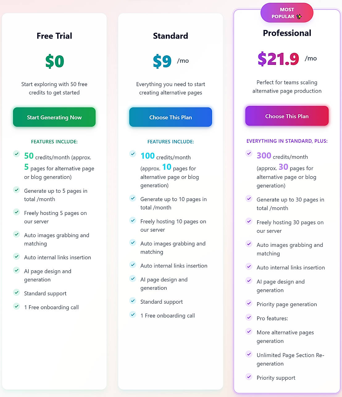 Pricing screenshot