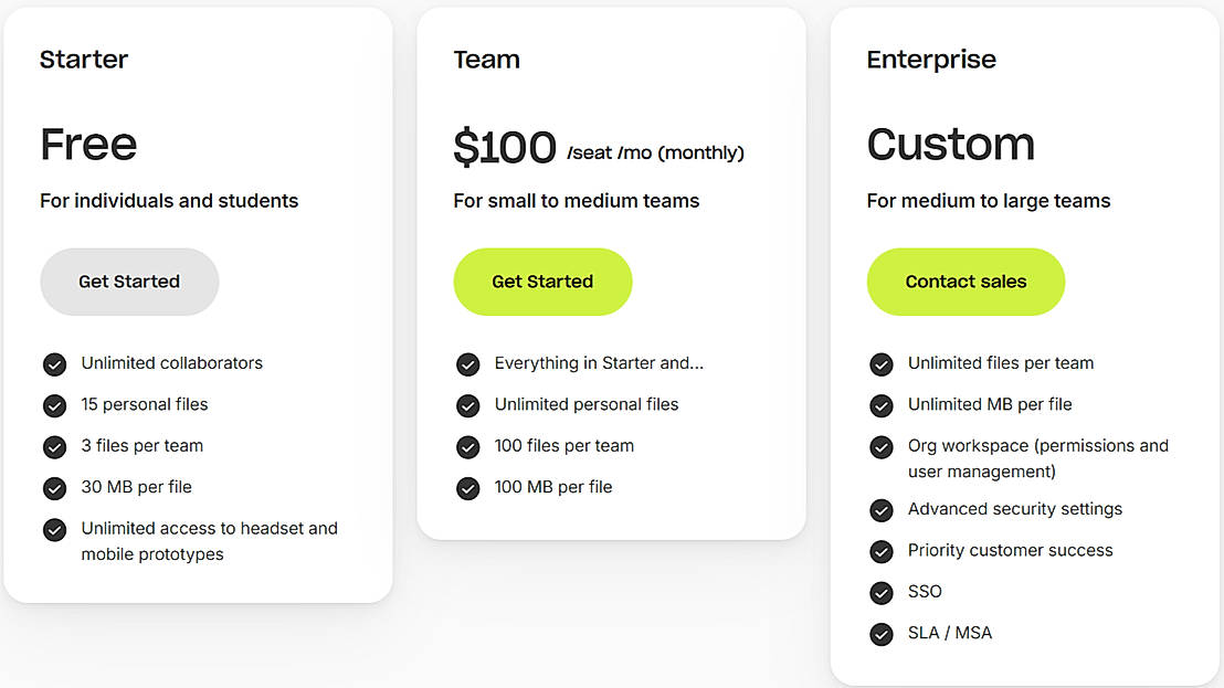 Pricing screenshot