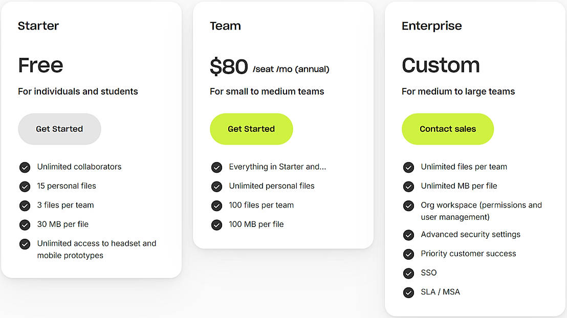 Pricing screenshot