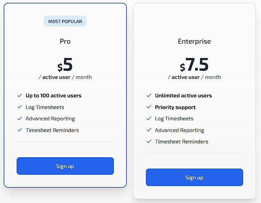 Pricing screenshot