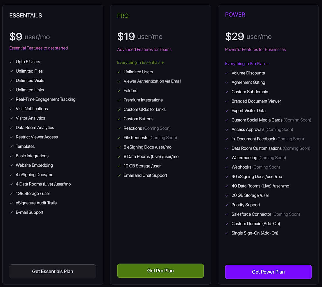 Pricing screenshot