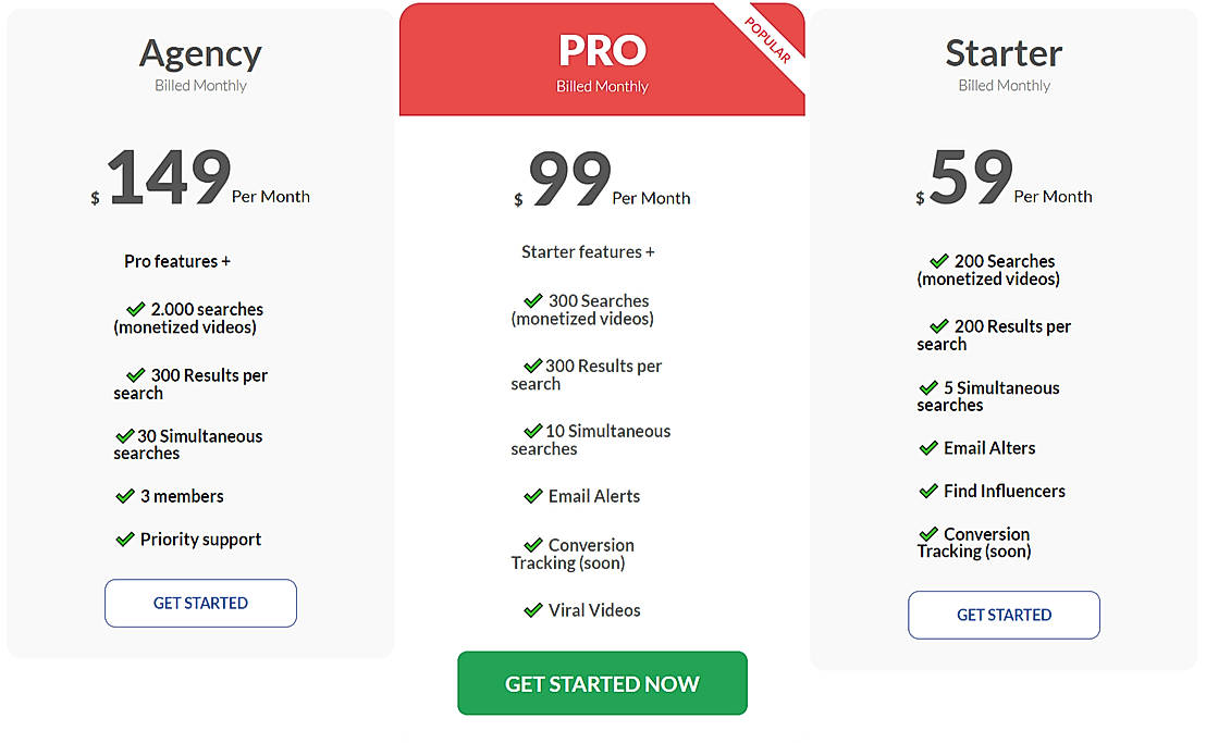 Pricing screenshot