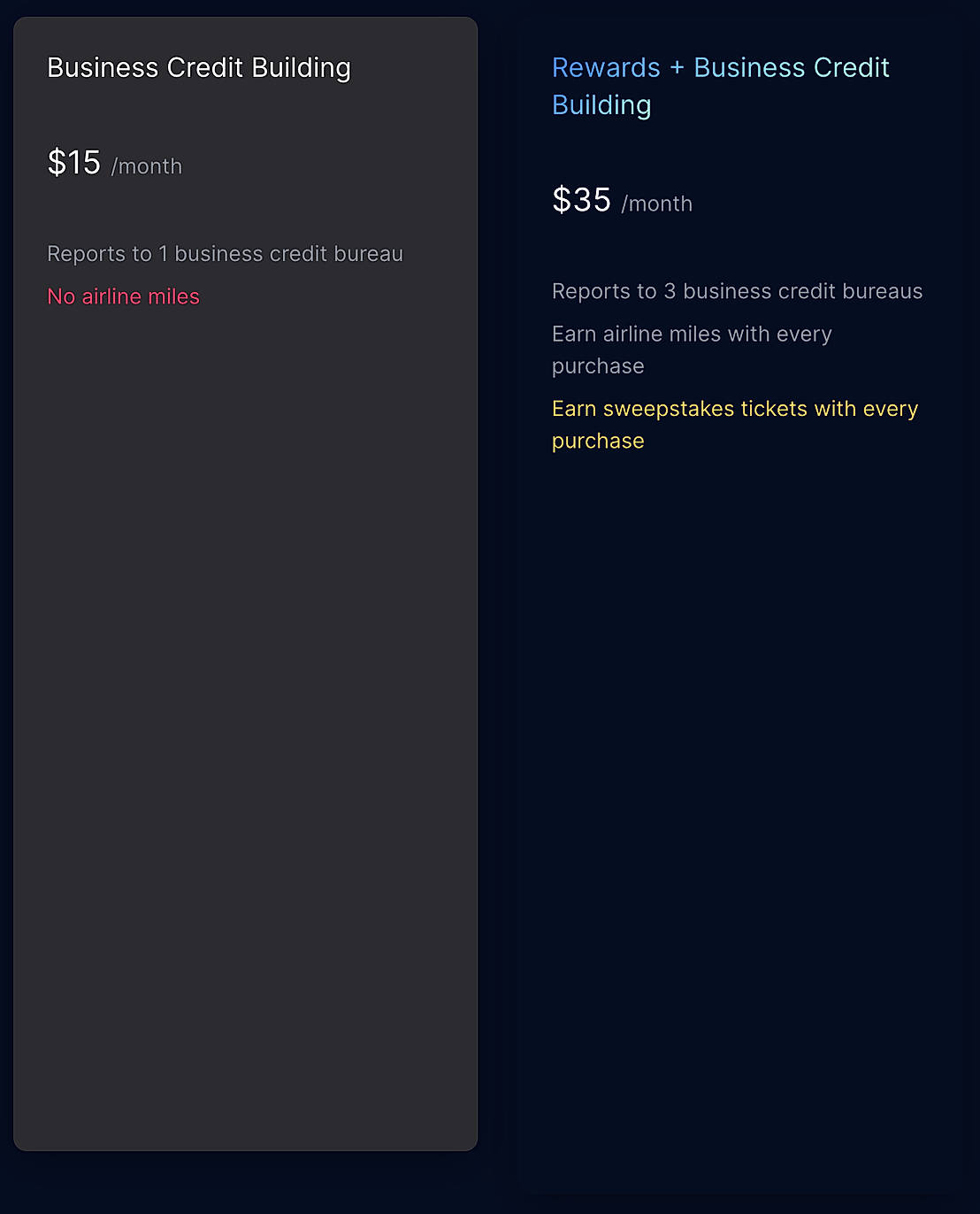 Pricing screenshot