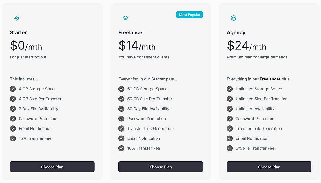 Pricing screenshot