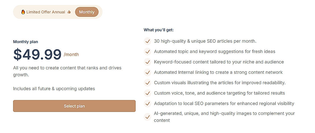 Pricing screenshot