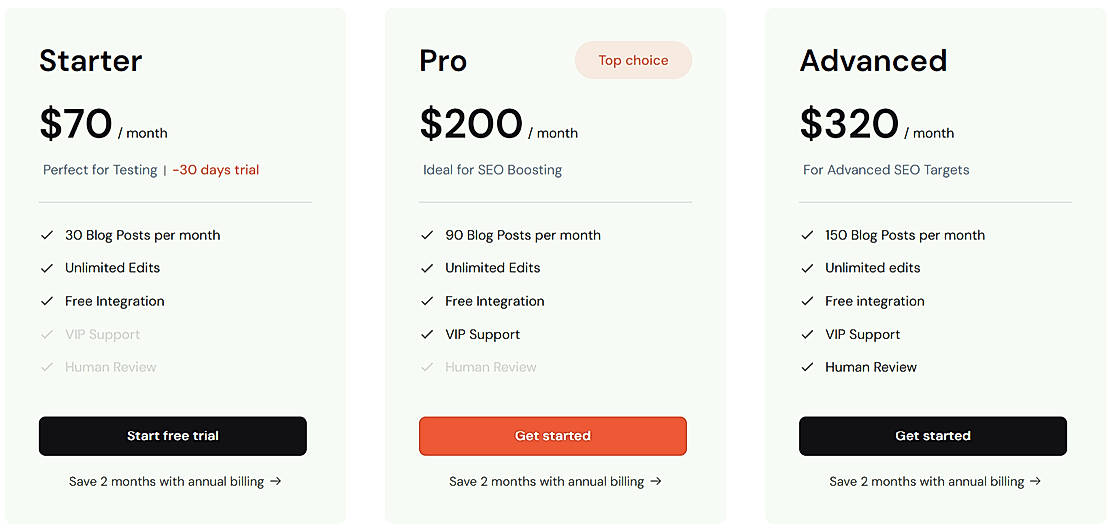 Pricing screenshot