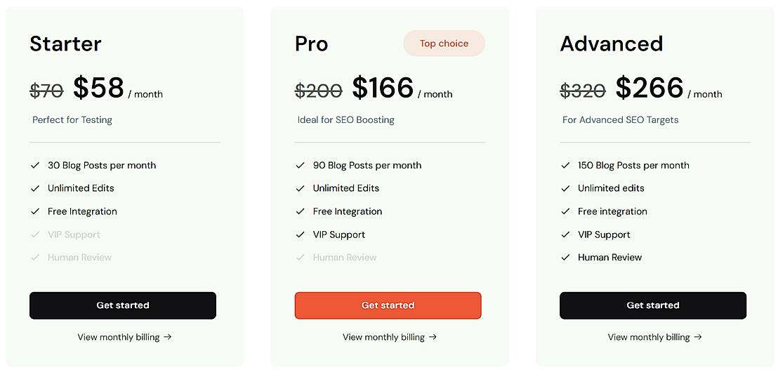 Pricing screenshot