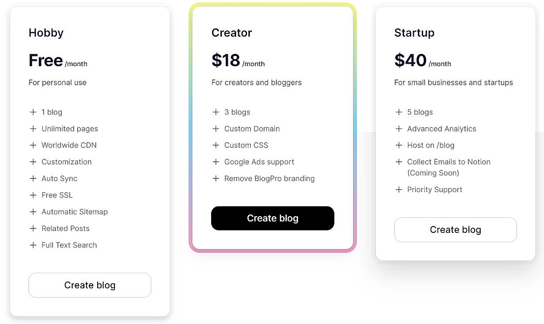 Pricing screenshot