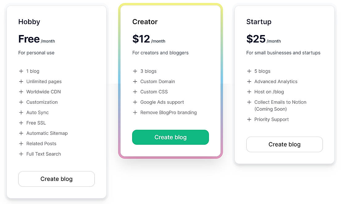 Pricing screenshot