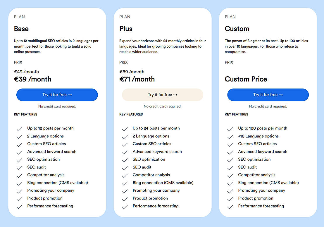 Pricing screenshot