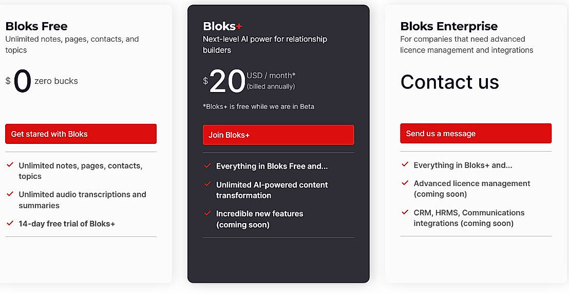 Pricing screenshot