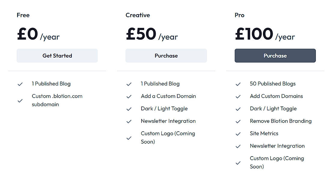 Pricing screenshot