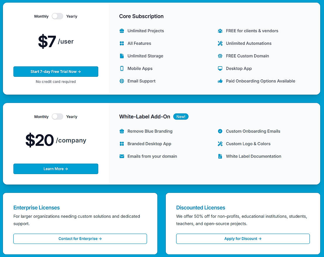 Pricing screenshot