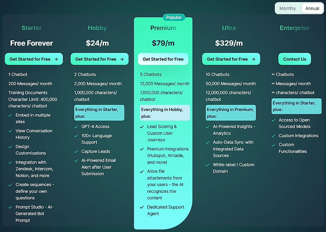 Pricing screenshot