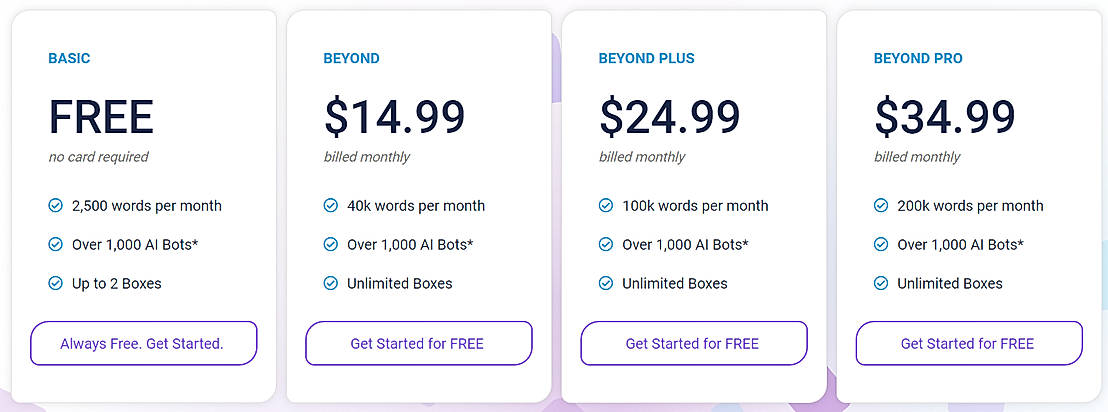 Pricing screenshot