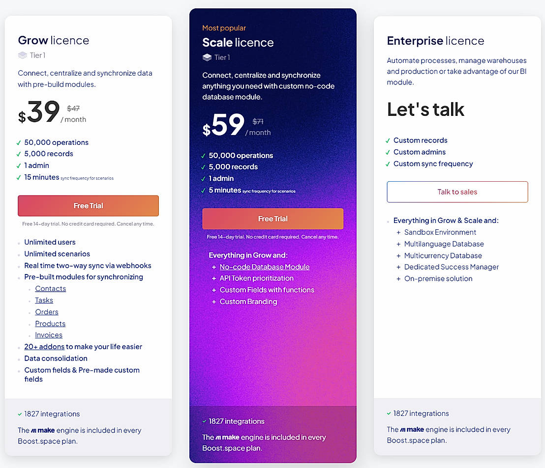Pricing screenshot